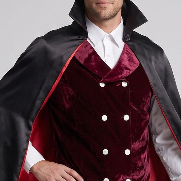 Men's Vampire Costume with Elegant Cape and Embroidered Vest Fashion Glam
