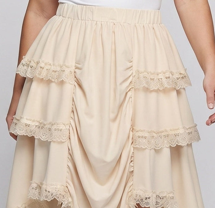 Women playful ruffle skirt with asymmetrical hem and elastic waistband Fashion Glam