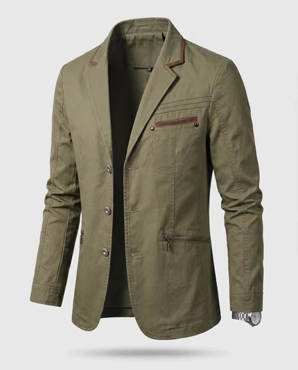 Men's Lightweight Cotton Blazer in Casual Style with Zip Chest Pocket and Slim Silhouette