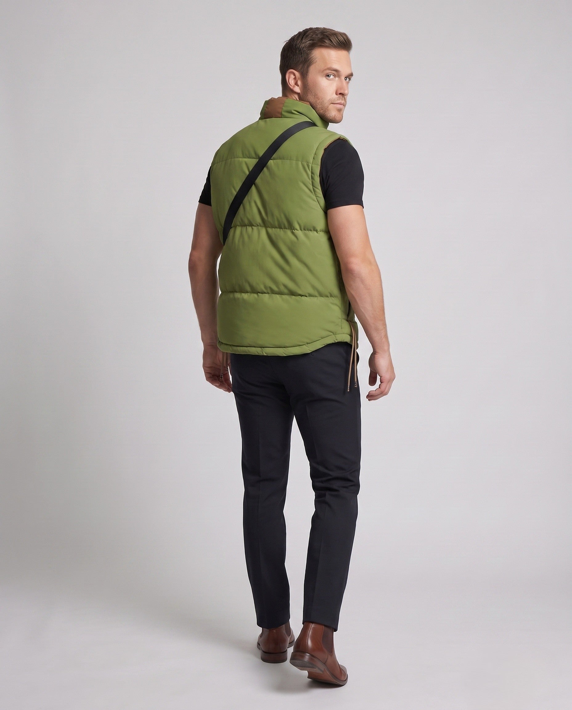 Men's Urban Quilted Vest Set with Integrated Crossbody Bag and Adjustable Hem