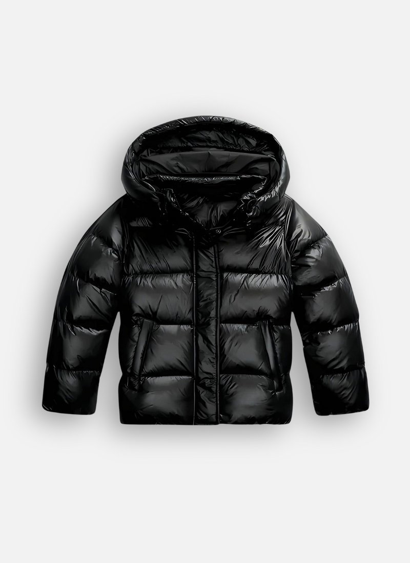 Fashion Glam | Women's Shiny Puffer Jacket with Hood and Padding
