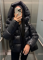 Fashion Glam | Women's Shiny Puffer Jacket with Hood and Padding