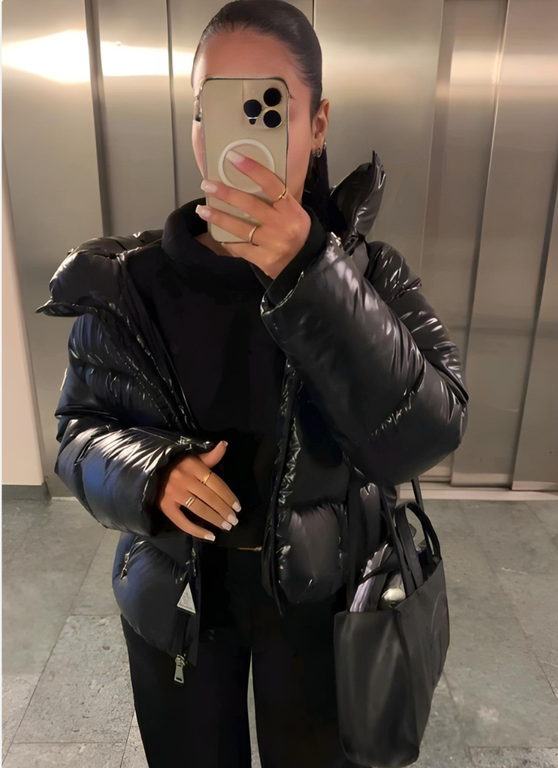 Fashion Glam | Women's Shiny Puffer Jacket with Hood and Padding
