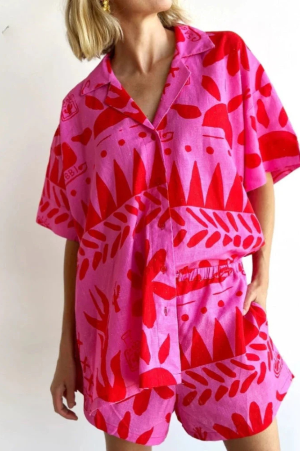 CORALIE – VINTAGE GRAFFITI 2 PIECES SHIRT AND SHORTS SET