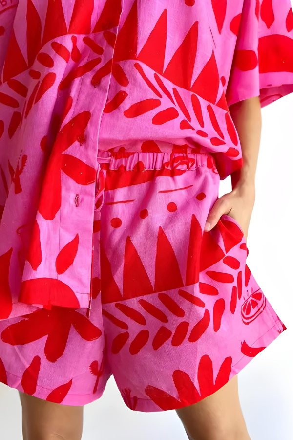 CORALIE – VINTAGE GRAFFITI 2 PIECES SHIRT AND SHORTS SET