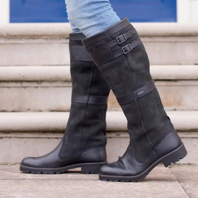 Fashion Glam | Outdoor boots with high shaft and buckles - leather rain boots for women