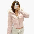 Fashion Glam | Winter jacket with hood and fur collar - Stylish, tailored transitional jacket for autumn and winter