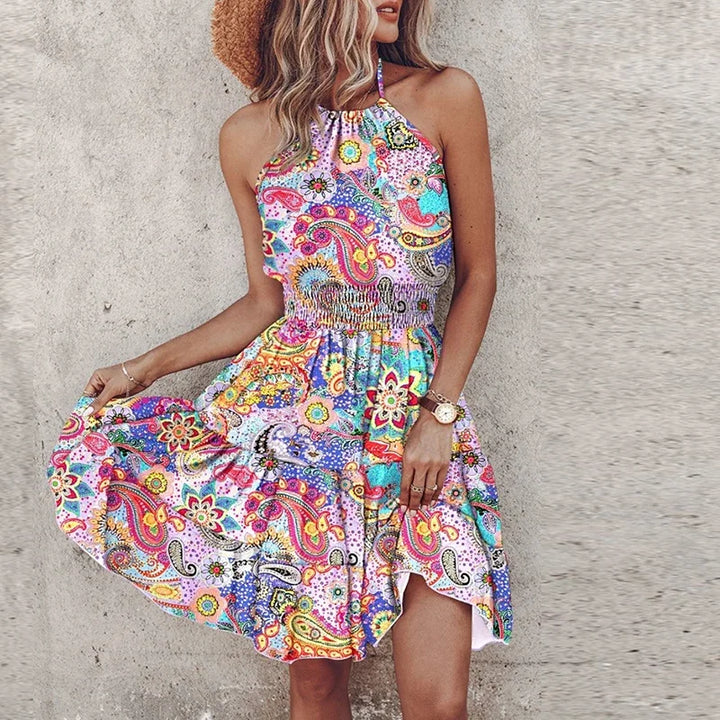 KORA – COLORFUL BOHEMIAN V-NECK MIDI DRESS