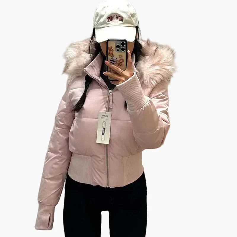 Fashion Glam | Winter jacket with hood and fur collar - Stylish, tailored transitional jacket for autumn and winter