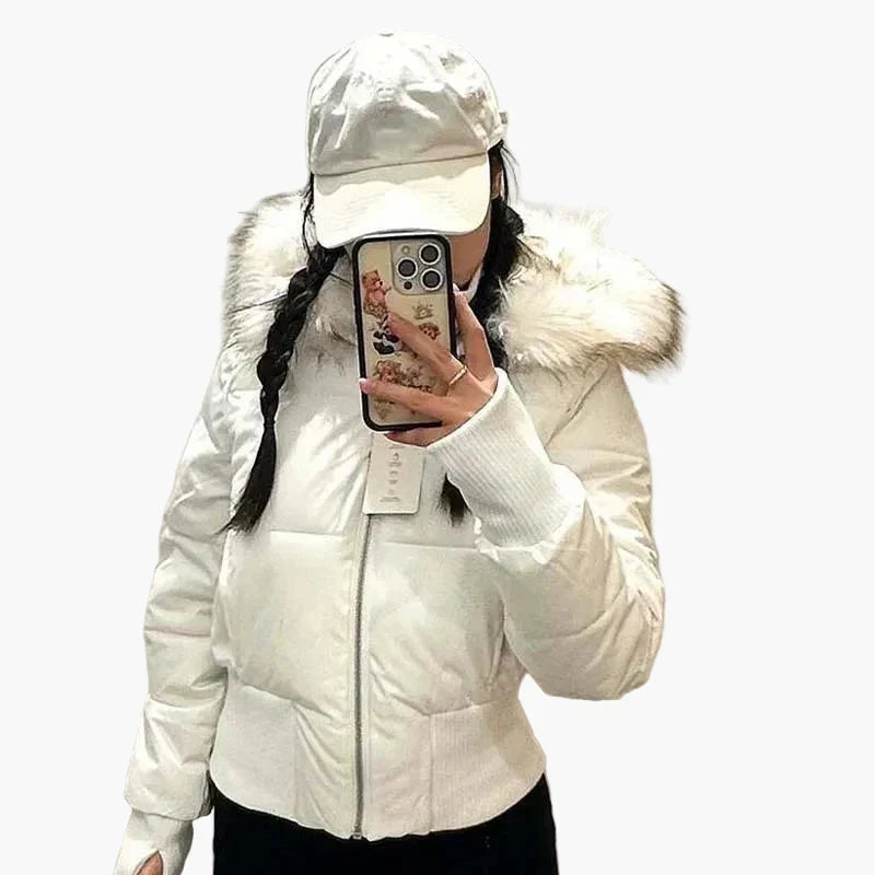 Fashion Glam | Winter jacket with hood and fur collar - Stylish, tailored transitional jacket for autumn and winter