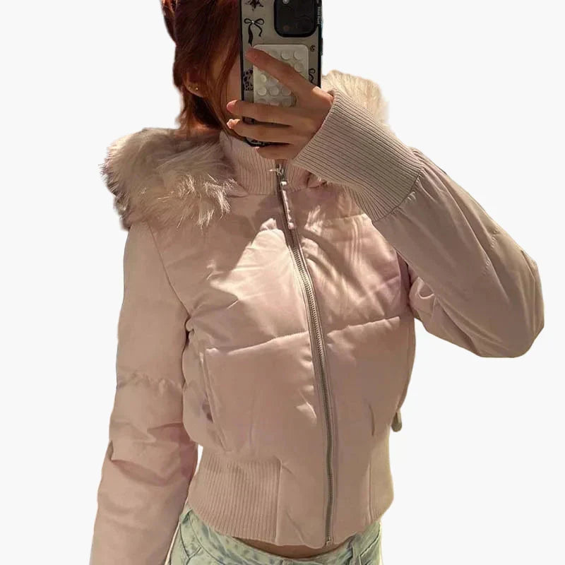 Fashion Glam | Winter jacket with hood and fur collar - Stylish, tailored transitional jacket for autumn and winter