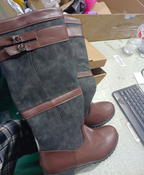 Fashion Glam | Outdoor boots with high shaft and buckles - leather rain boots for women