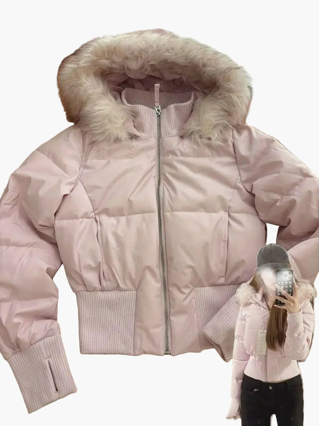 Fashion Glam | Winter jacket with hood and fur collar - Stylish, tailored transitional jacket for autumn and winter