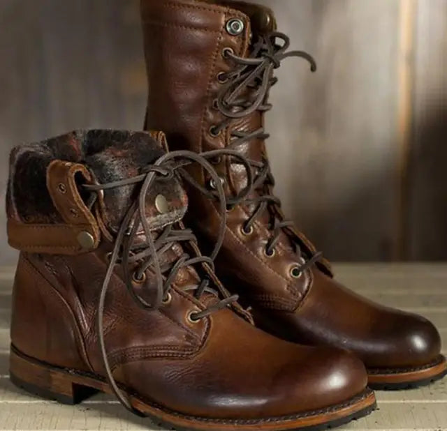 Fashion Glam | Leather Winter Boots - Insulated Lace-Up Boots with Warm Lining & Slip-Resistant Sole