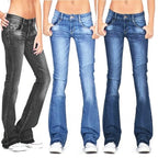 Fashion Glam | Women's Low Rise Flared Jeans: Casual Vintage Skinny Flared Jeans