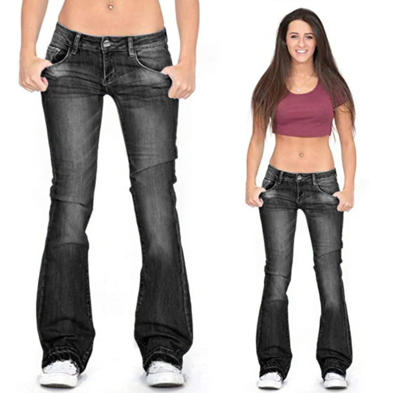 Fashion Glam | Women's Low Rise Flared Jeans: Casual Vintage Skinny Flared Jeans
