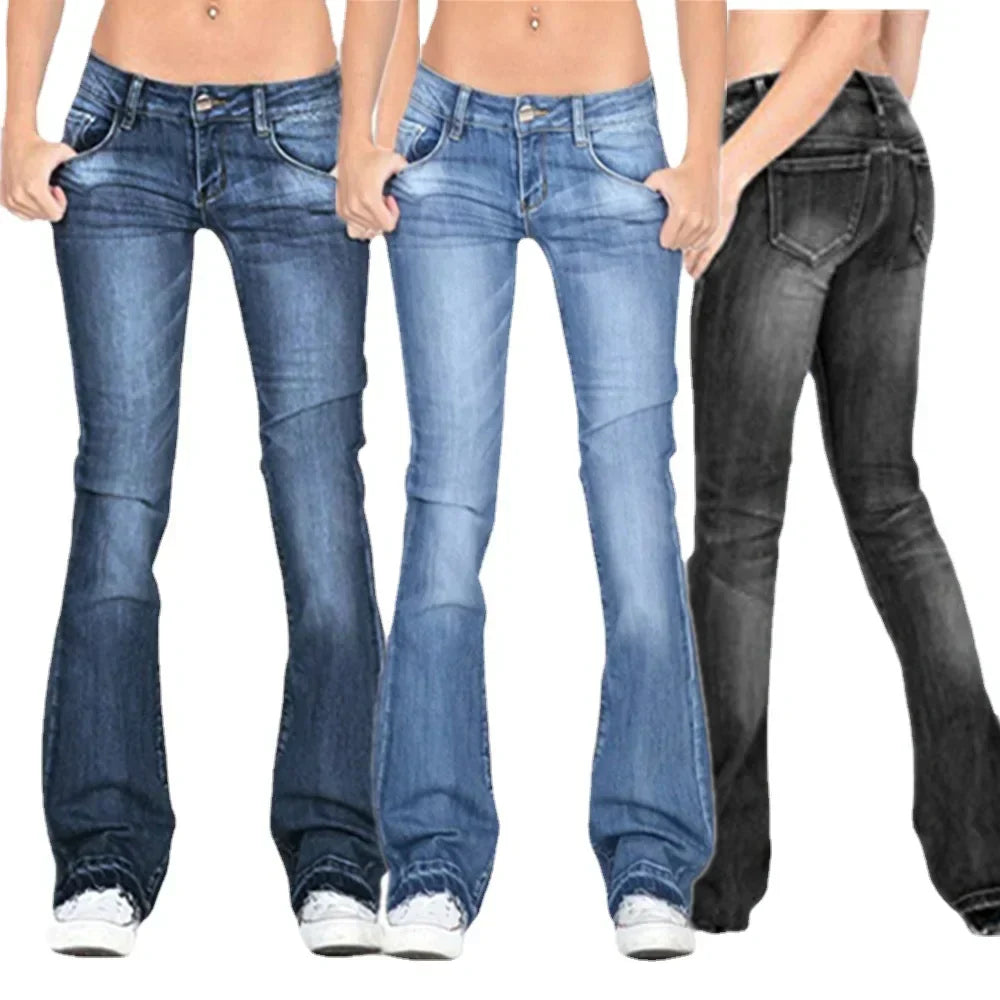 Fashion Glam | Women's Low Rise Flared Jeans: Casual Vintage Skinny Flared Jeans
