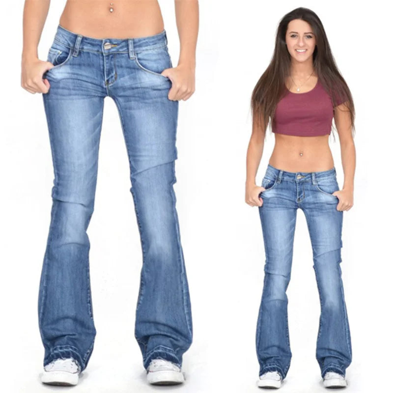 Fashion Glam | Women's Low Rise Flared Jeans: Casual Vintage Skinny Flared Jeans