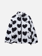Fashion Glam | 2 in 1 Heart Print Fleece Jacket Reversible Jackets