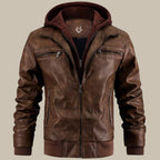 Fashion Glam | Premium high-quality leather jacket with hood for men