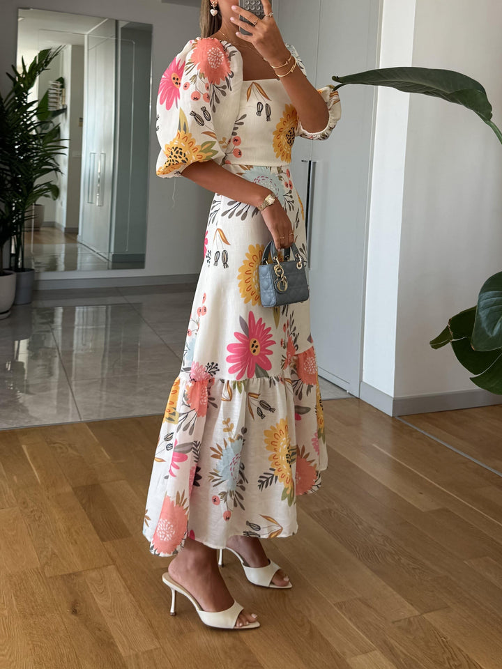CLARA – FLORAL PUFF SLEEVE MIDI DRESS