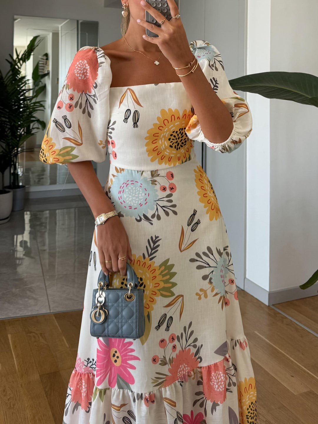 CLARA – FLORAL PUFF SLEEVE MIDI DRESS