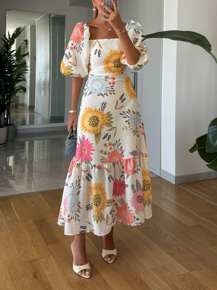 CLARA – FLORAL PUFF SLEEVE MIDI DRESS