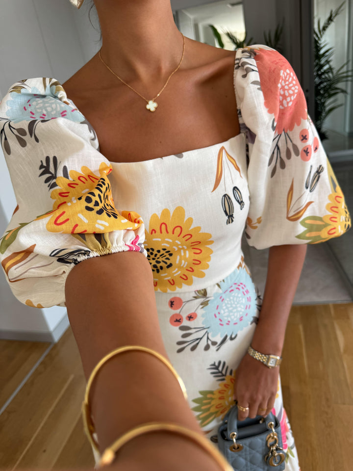 CLARA – FLORAL PUFF SLEEVE MIDI DRESS