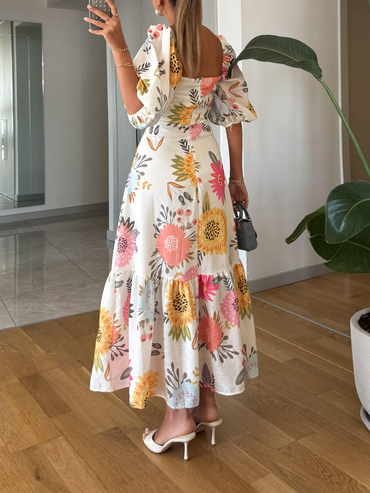 CLARA – FLORAL PUFF SLEEVE MIDI DRESS