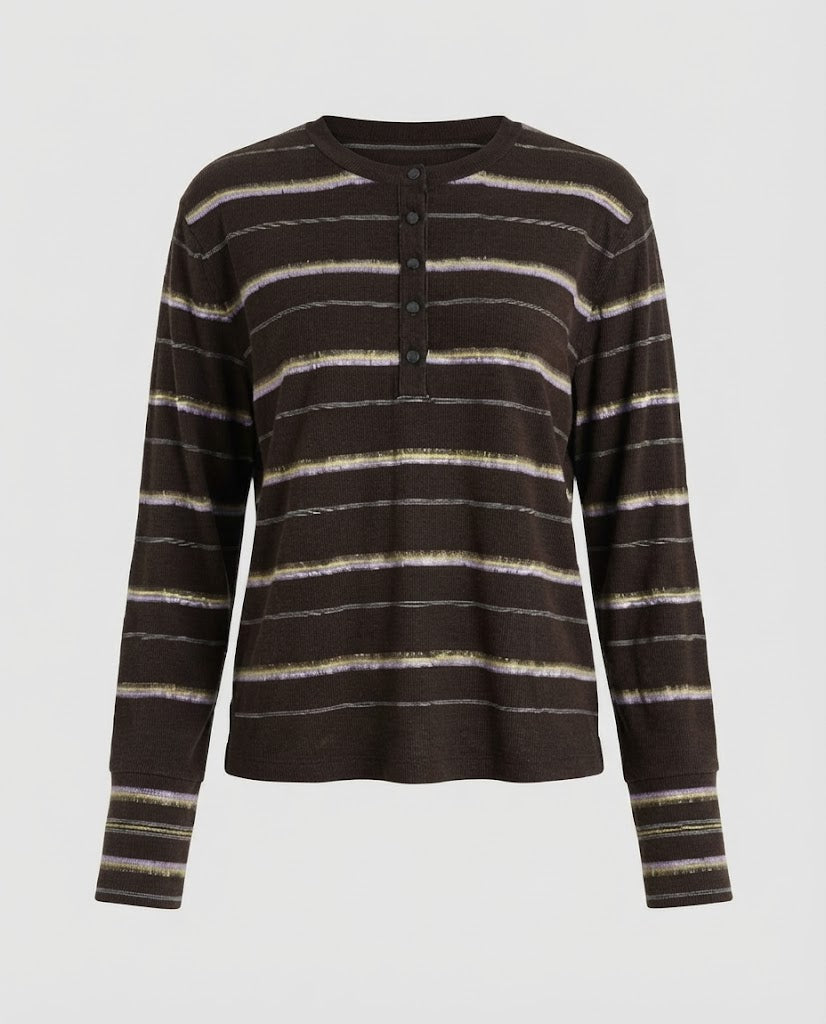Women Fine striped Henley longsleeve made of soft cotton mix Fashion Glam