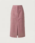 Women High-waisted Corduroy Midi Skirt with Patch Pockets and Front Slit Fashion Glam