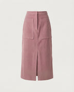 Women High-waisted Corduroy Midi Skirt with Patch Pockets and Front Slit Fashion Glam