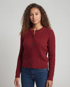 Women's Short-Cut Cable Knit Cardigan with Drawstring and Horn Button Placket Fashion Glam