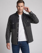 Men's overshirt in utility look with denim trim and vertical stripes Fashion Glam