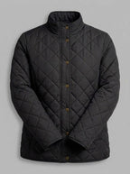 Women's Quilted Short Jacket with Diamond Stitching, Round Neck and Flap Pockets Fashion Glam