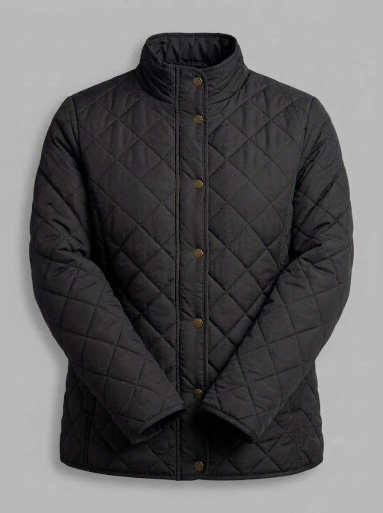 Women's Quilted Short Jacket with Diamond Stitching, Round Neck and Flap Pockets Fashion Glam
