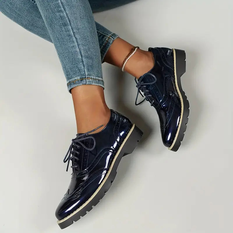 Fashion Glam | Patent Leather Oxford Shoes With Chunky Sole For Women