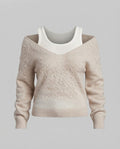 Women's Oversize Knit Sweater with One-Shoulder Layering and Fluffy Mohair Look Fashion Glam
