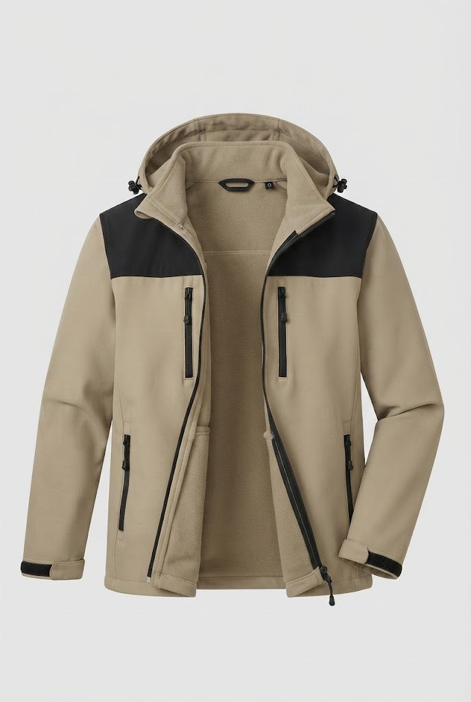 Men's two-layer softshell outdoor jacket with removable fleece inner jacket and hood Fashion Glam