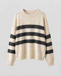 Ladies Striped Fine Knit Sweater with Round Neck, Dropped Shoulder and Loose Silhouette Fashion Glam