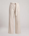 Women's High-waisted Wide Chino Pants with Pleats and Fabric Belt Fashion Glam