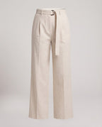 Women's High-waisted Wide Chino Pants with Pleats and Fabric Belt Fashion Glam