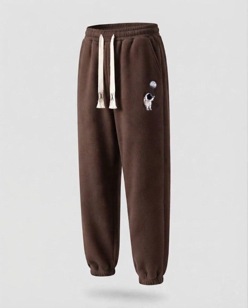 Men's Lined Fleece Jogging Pants with Drawstring, Elastic Cuffs, and Astronaut Print Fashion Glam
