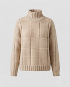 Women Checked Fine Knit Mock Neck Sweater with Boxy Oversize Silhouette Fashion Glam