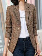 Fashion Glam | Checked Blazer With Lapel And One Button