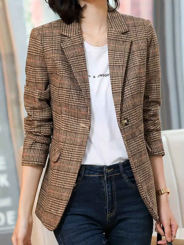 Fashion Glam | Checked Blazer With Lapel And One Button