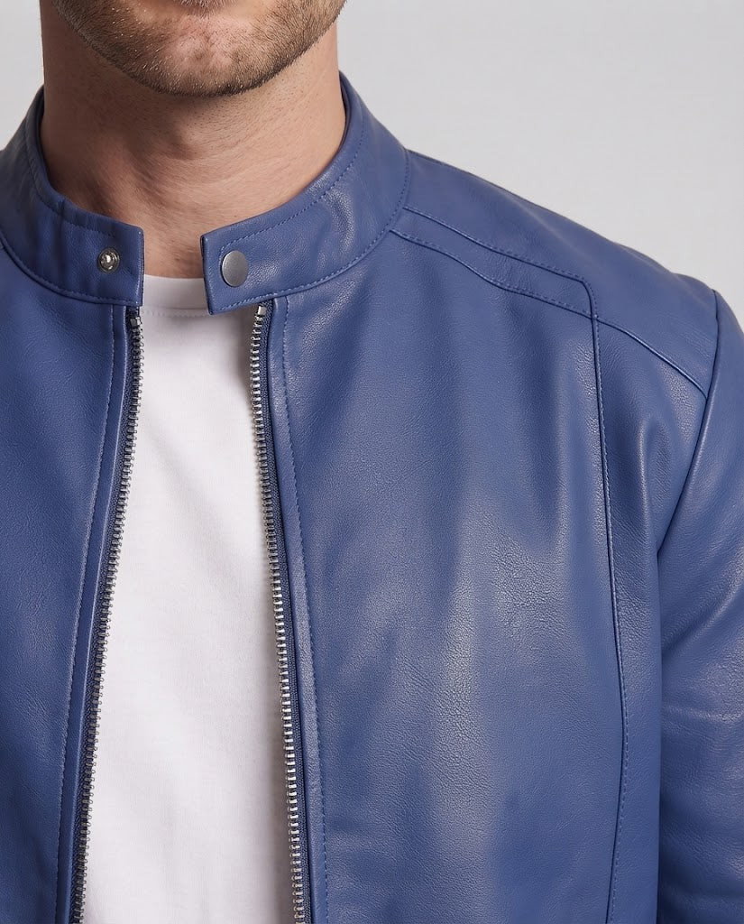 Men's Fashion Leather Jacket with Modern Stand Collar Fashion Glam
