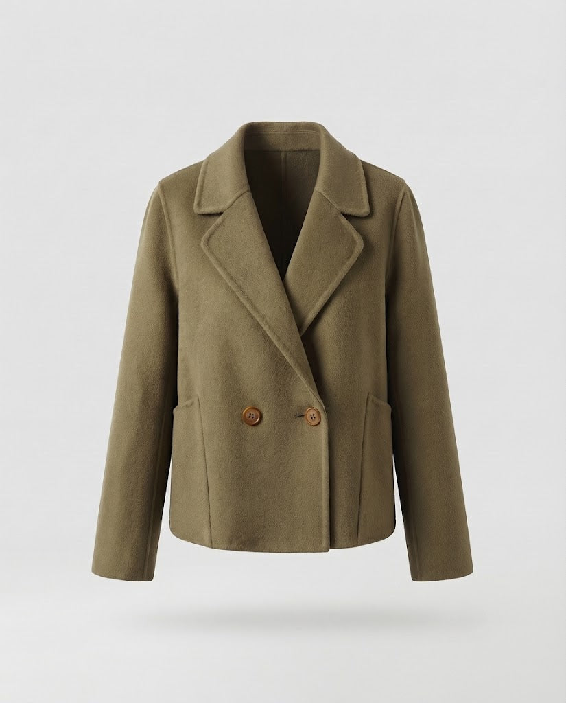 Women's short blazer jacket made of wool blend in boxy cut with double button front Fashion Glam