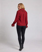 Women's Ruffled Blouse with Elegant Lace Accents Fashion Glam