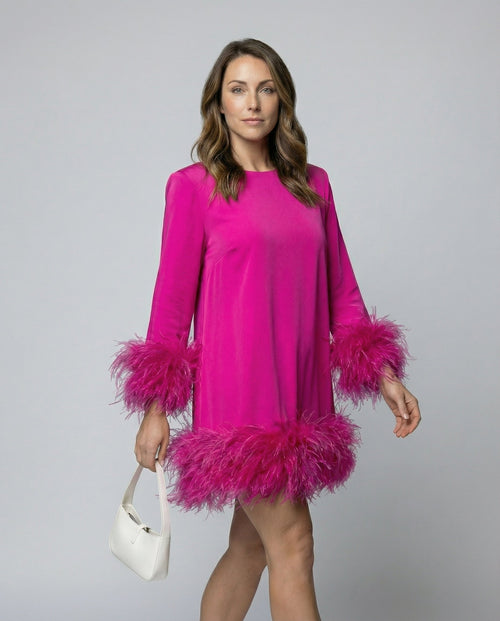 Asymmetrical Feather Mini Dress Women-Fashion Glam